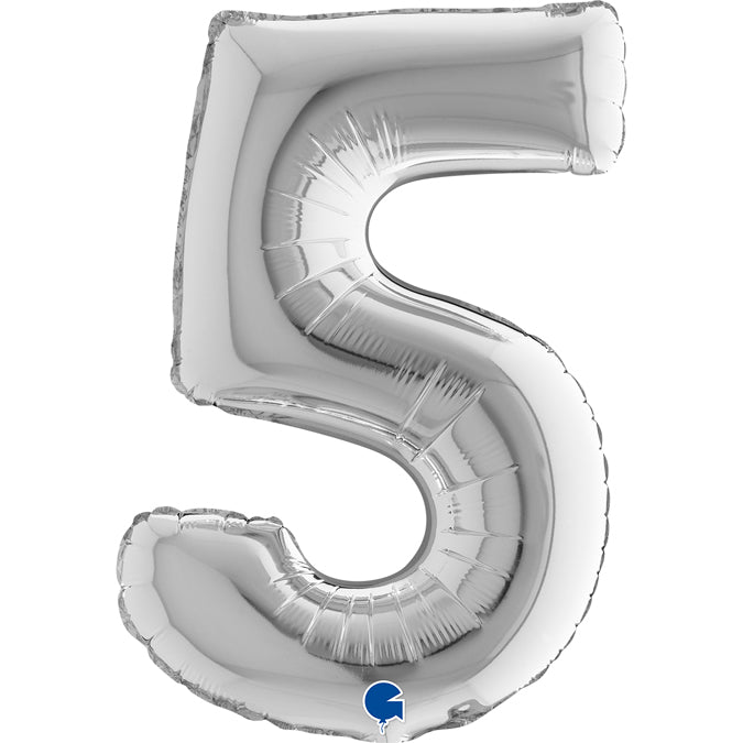 Zahl 5 Silber Folienballon - 36 cm