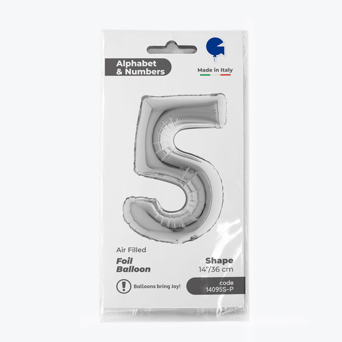 Zahl 5 Silber Folienballon - 36 cm