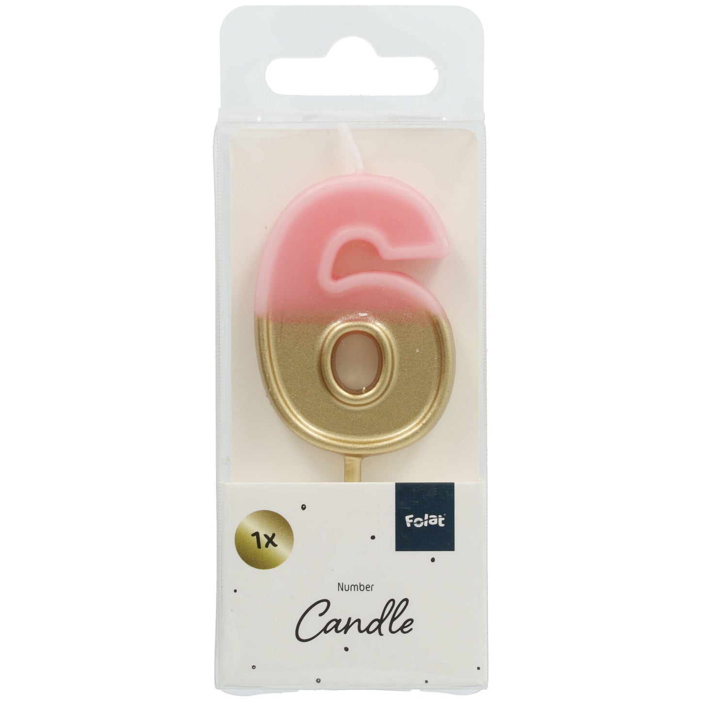 Kerze Zahl 6 Retro Pink/Gold