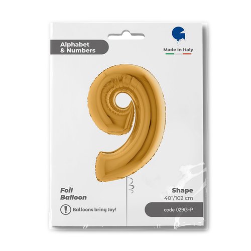 Zahl 9 Gold Folienballon 102cm