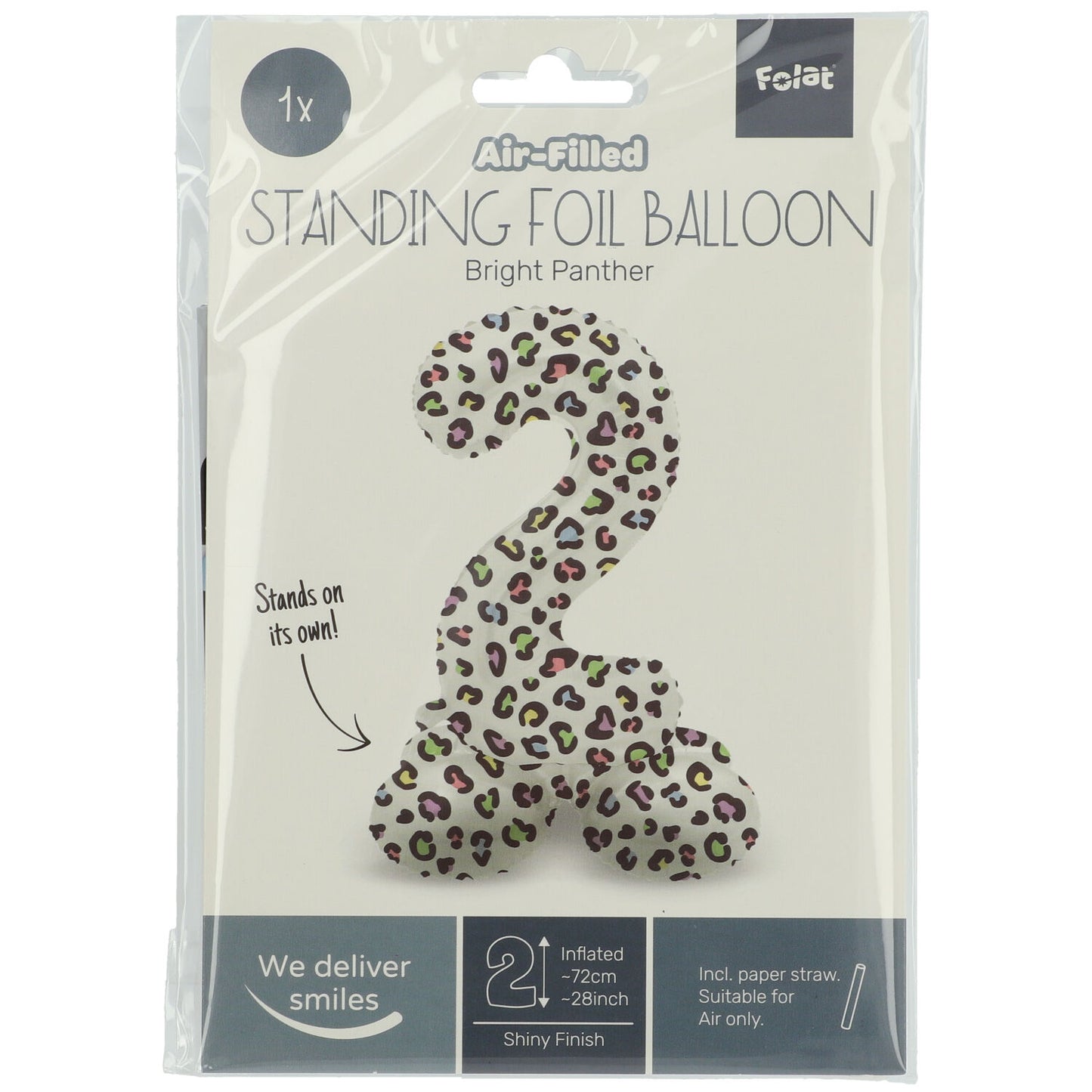 Zahl 2 Bright Panther Stehender Folienballon