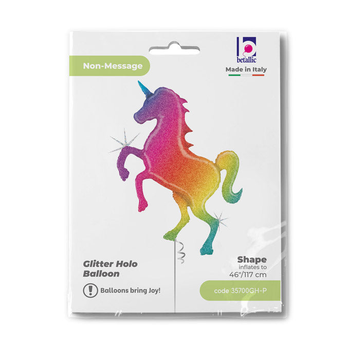 Einhorn Folienballon Glitter Regenbogen - 46"/117cm