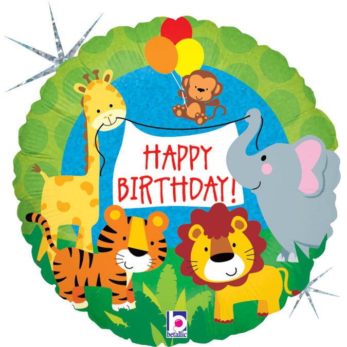 Happy Birthday Dschungel Tiere Folienballon - 18"/46cm