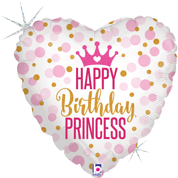 Happy Birthday Princess Herz Folienballon - 18"/46cm