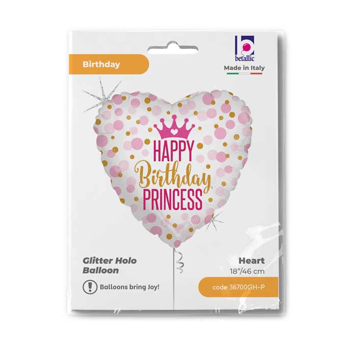 Happy Birthday Princess Herz Folienballon - 18"/46cm