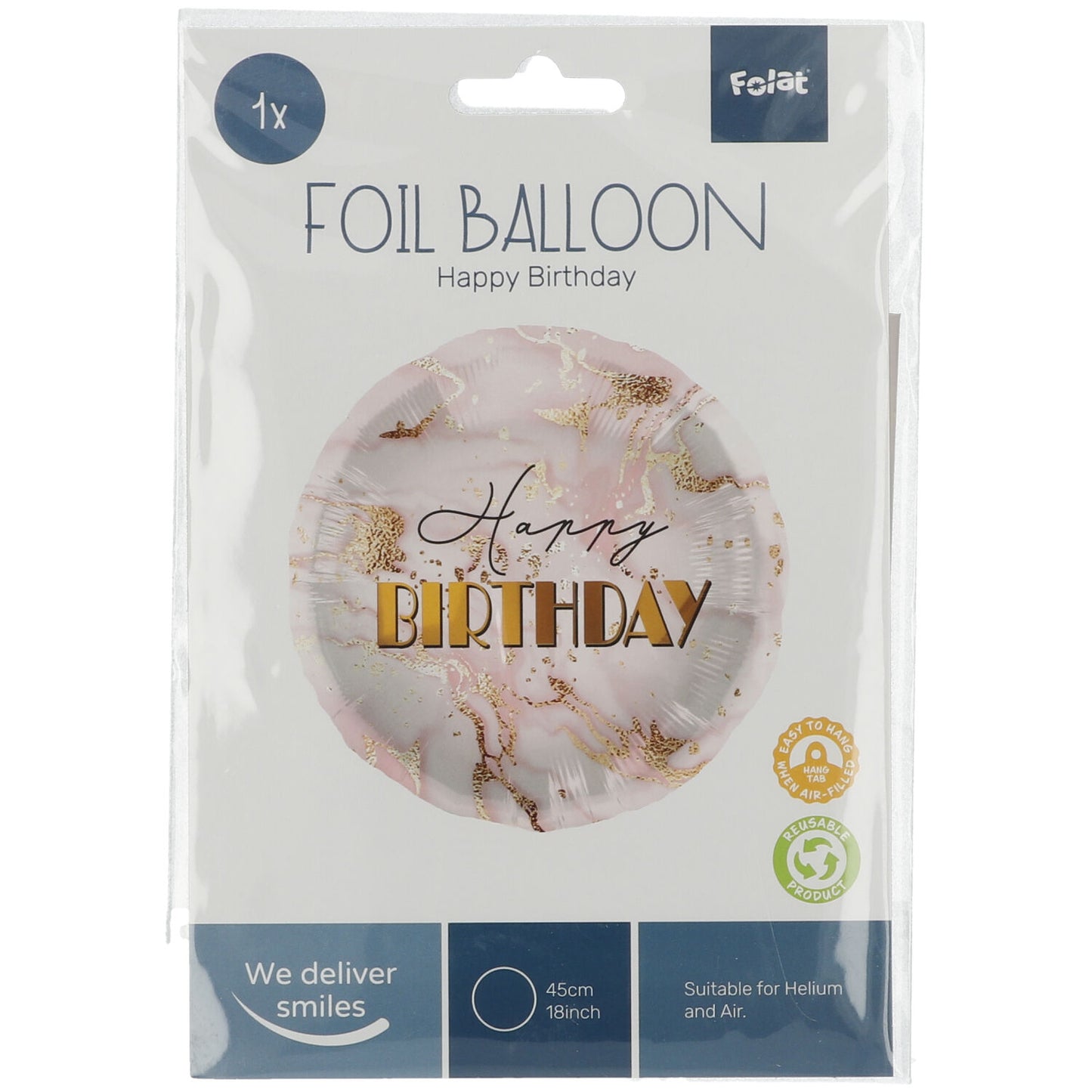 Happy Birthday Marmor Pink/Gold Folienballon - 45 cm