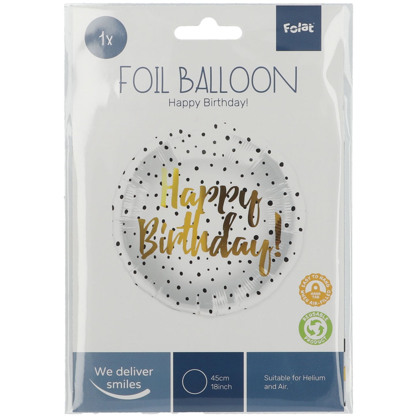 Happy Birthday Dots Schwarz Folienballon - 45 cm