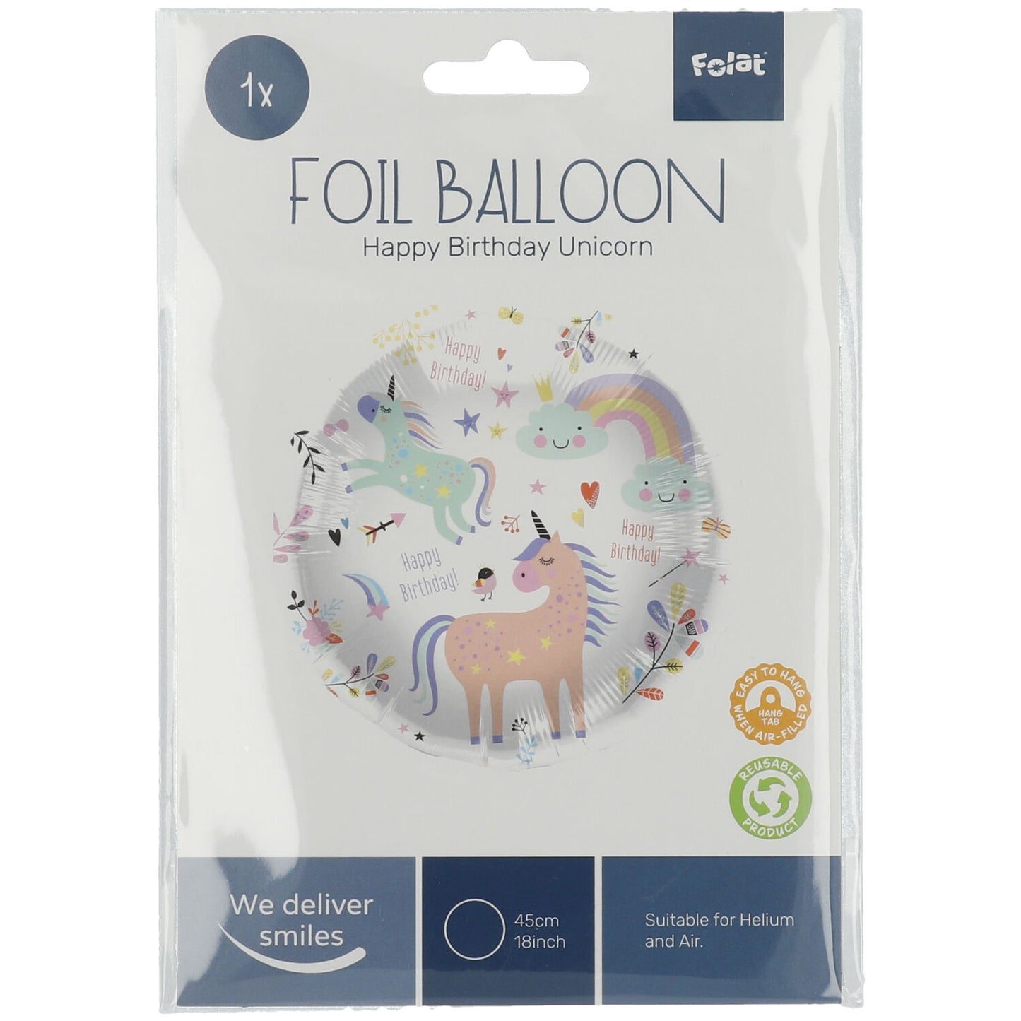 Happy Birthday Unicorns & Rainbows Folienballon - 45 cm