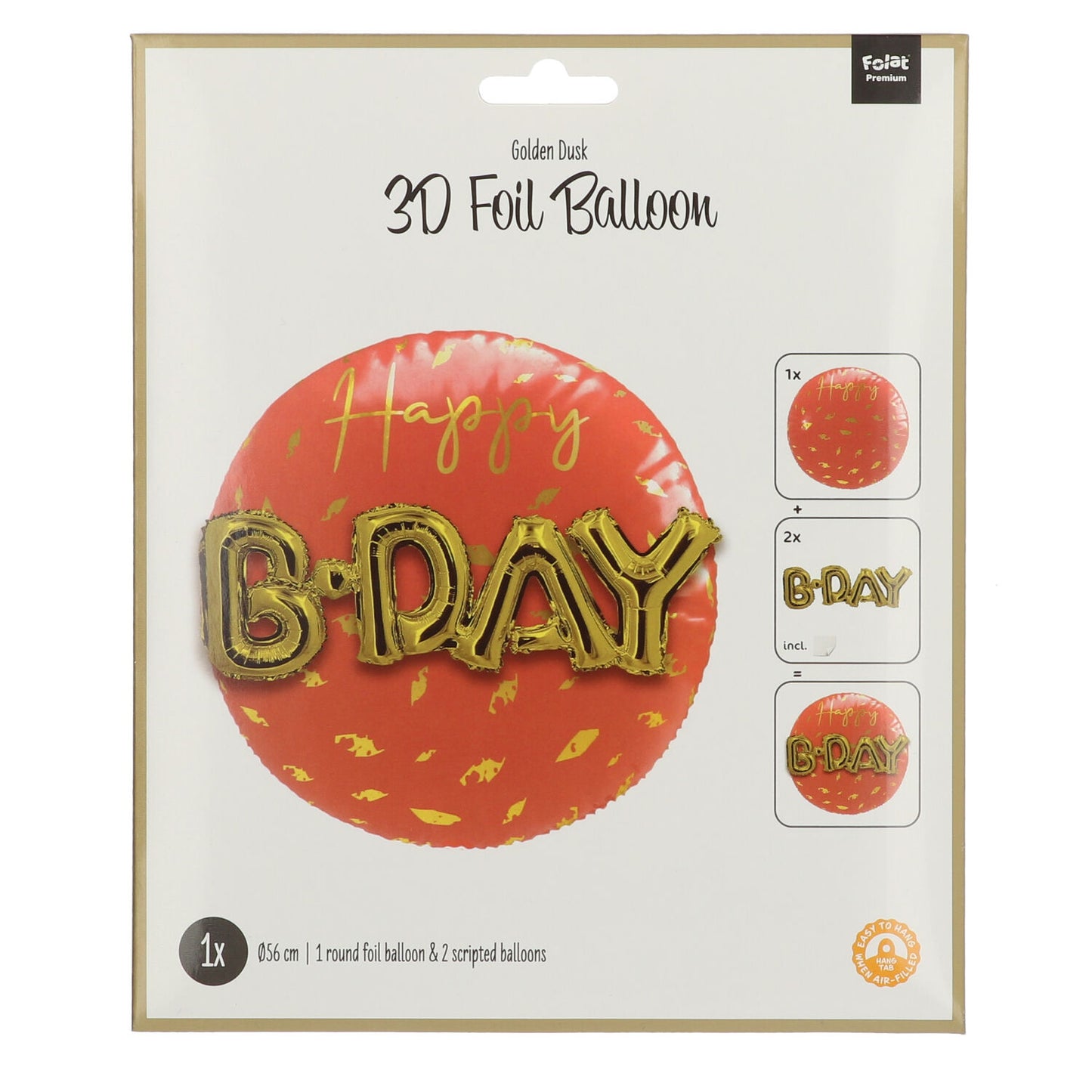 Happy B-Day 3D Golden Dusk Folienballon - 56 cm