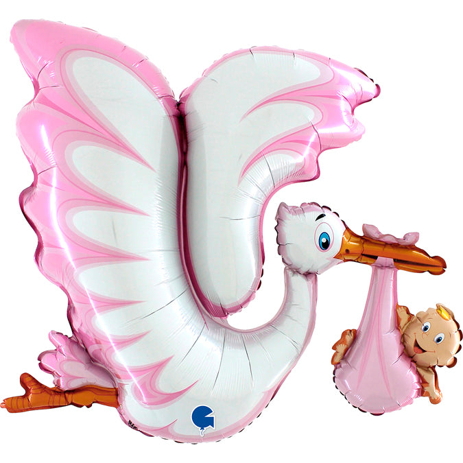 Pinker Storch Folienballon - 45"/114cm