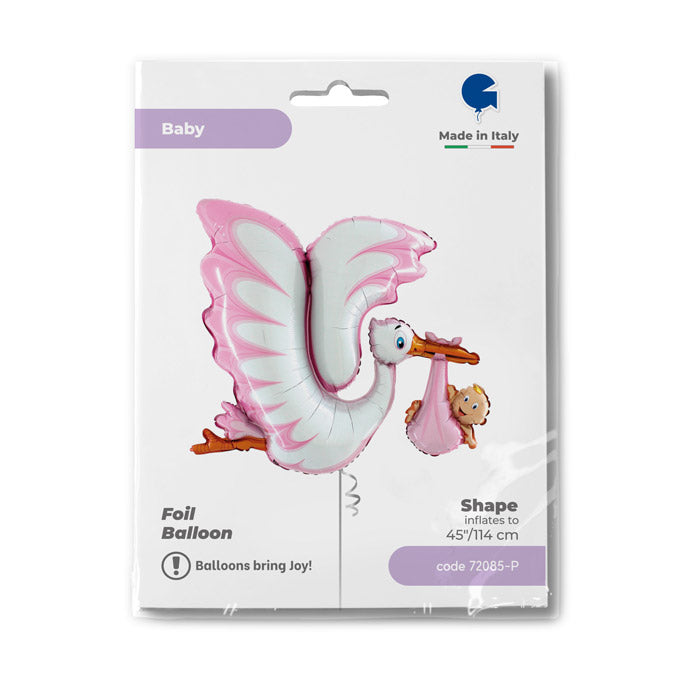 Pinker Storch Folienballon - 45"/114cm