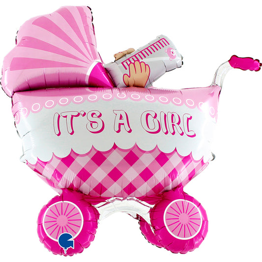 It's a Girl Kinderwagen 3D Folienballon - 33"/84cm