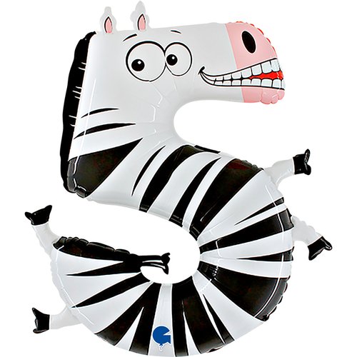 Zahl 5 Zebra Animaloon Folienballon - 102cm