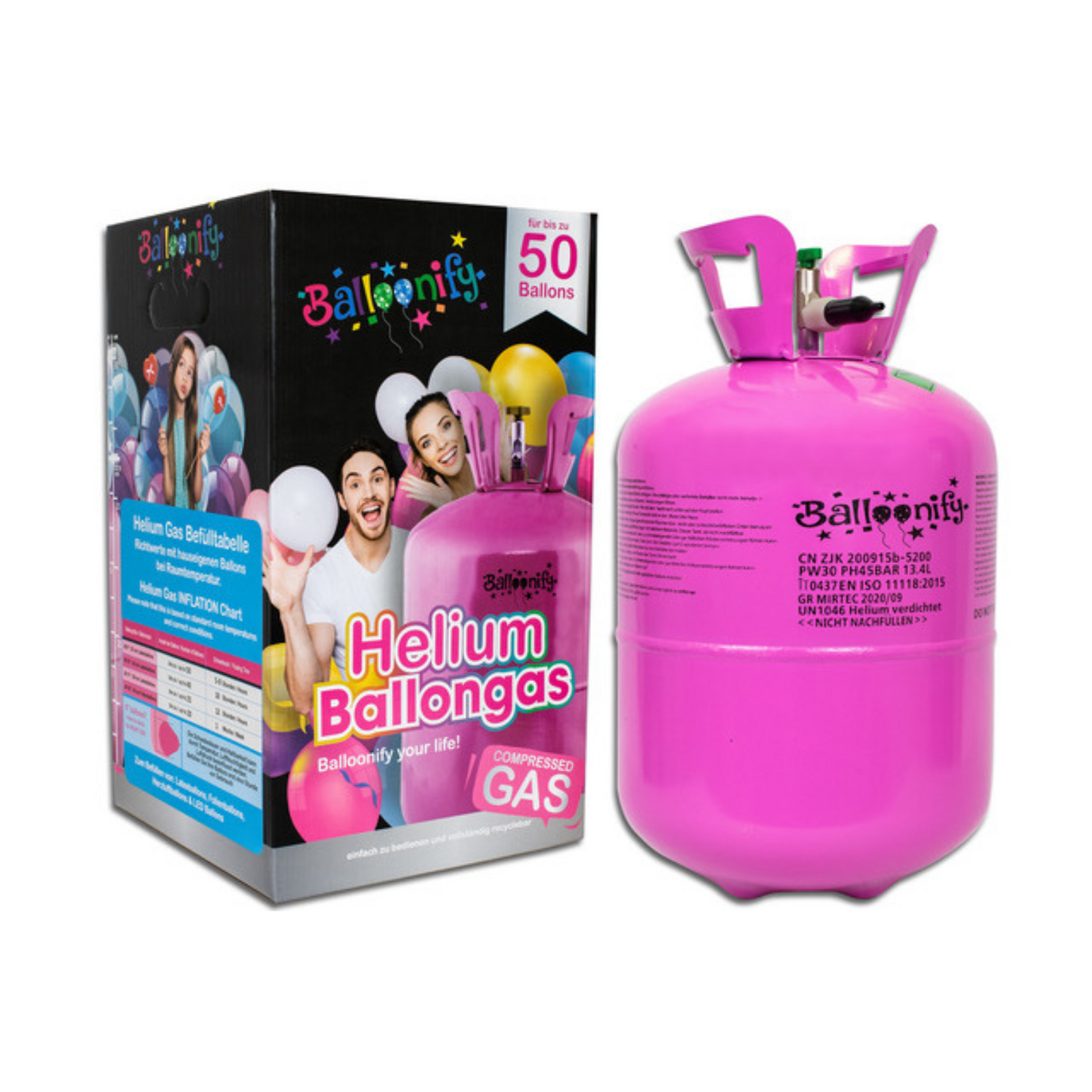 Helium - Ballongas XXL Einwegflasche - 0,4m³ - bis zu 50 Ballons
