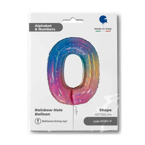 Zahl 0 Colourful Rainbow Folienballon - 102cm