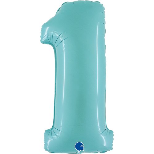 Zahl 1 Pastell Blau Folienballon - 102cm