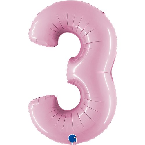 Zahl 3 Pastell Pink Folienballon - 102cm