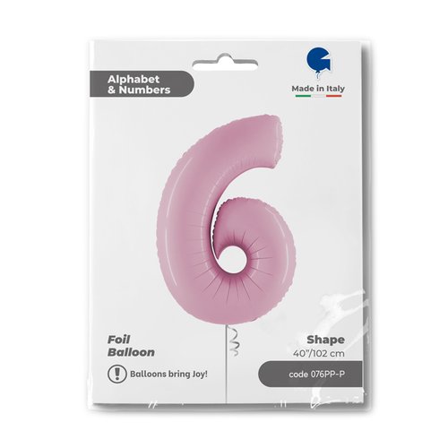 Zahl 6 Pastell Pink Folienballon - 102cm