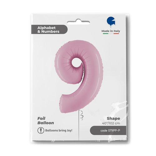 Zahl 9 Pastell Pink Folienballon - 102cm