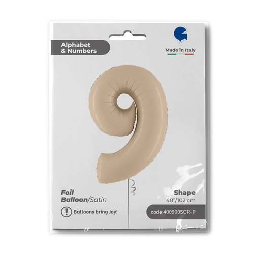 Zahl 9 Satin Cream Folienballon - 102cm