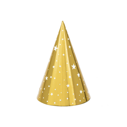 Partyhüte Gold Sterne 6x - 16cm