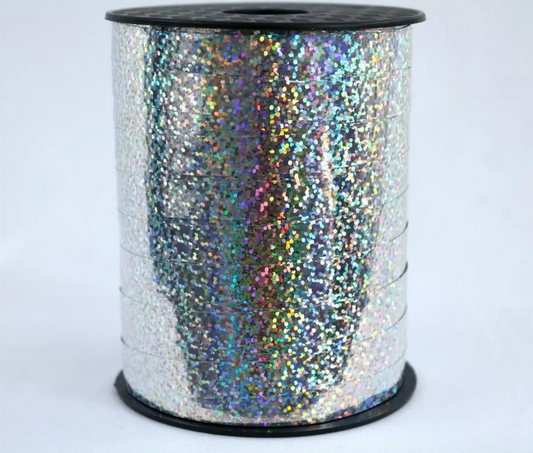 Holographisch Silber Geschenkband - Ballonband - Polyband - 10mm x 250m