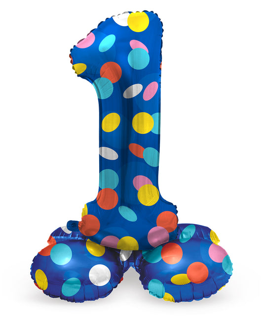 Zahl 1 Colorful Dots Stehender Folienballon - 41 cm