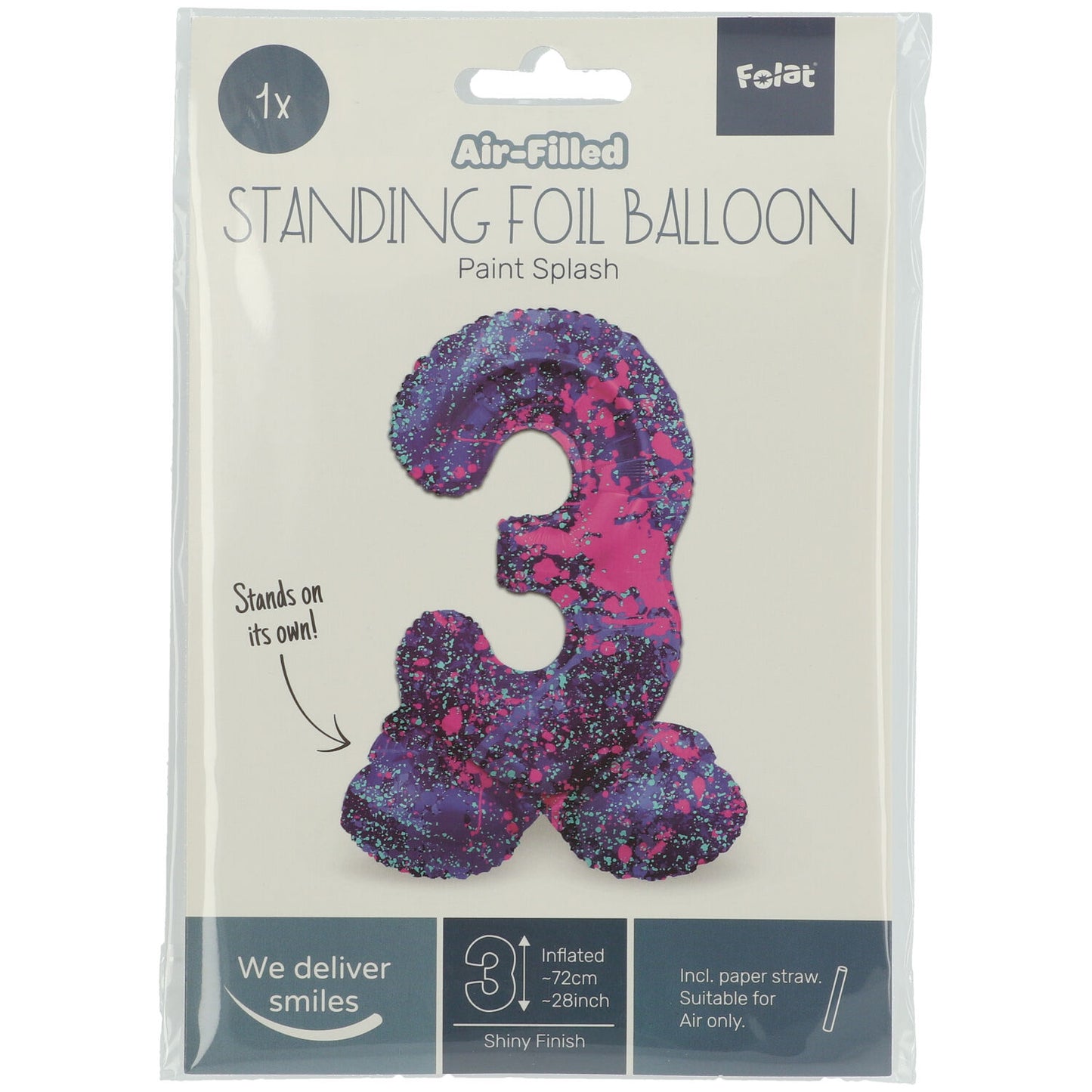 Zahl 3 Paint Splash Stehender Folienballon