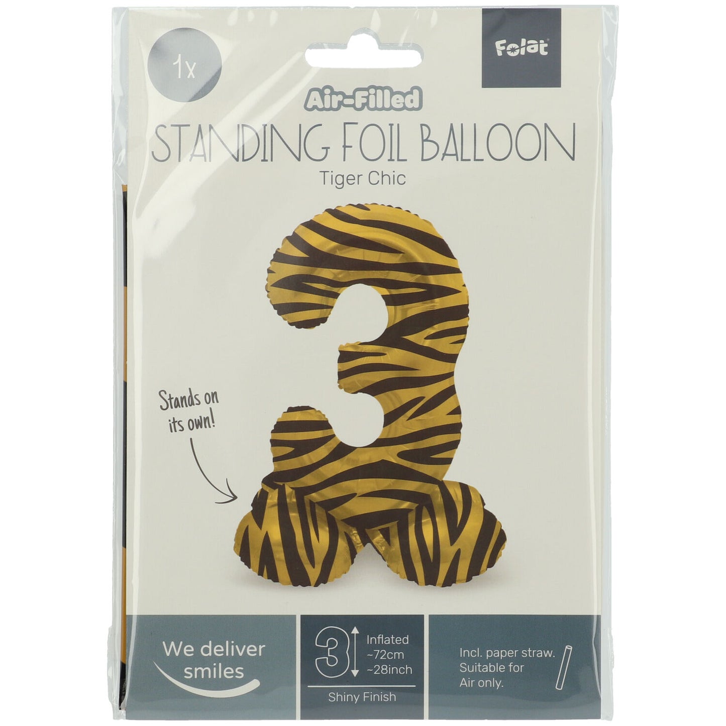 Zahl 3 Tiger Chic Stehender Folienballon