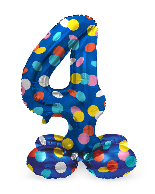 Zahl 4 Colorful Dots Stehender Folienballon