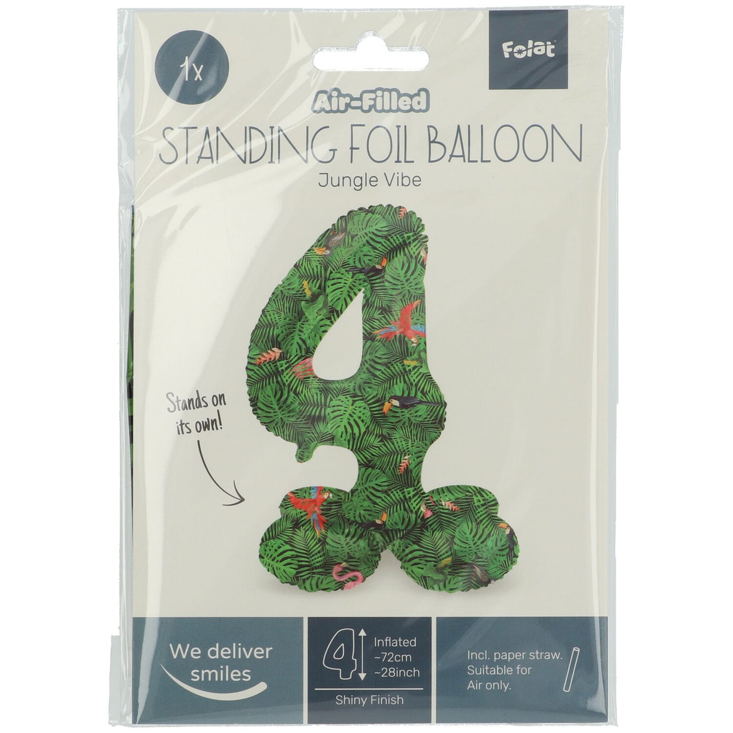 Zahl 4 Jungle Vibe Stehender Folienballon - 72 cm