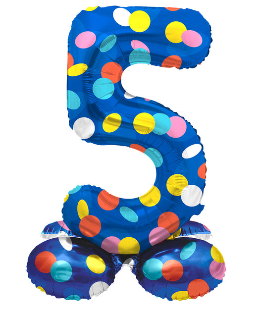 Zahl 5 Colorful Dots Stehender Folienballon - 72 cm