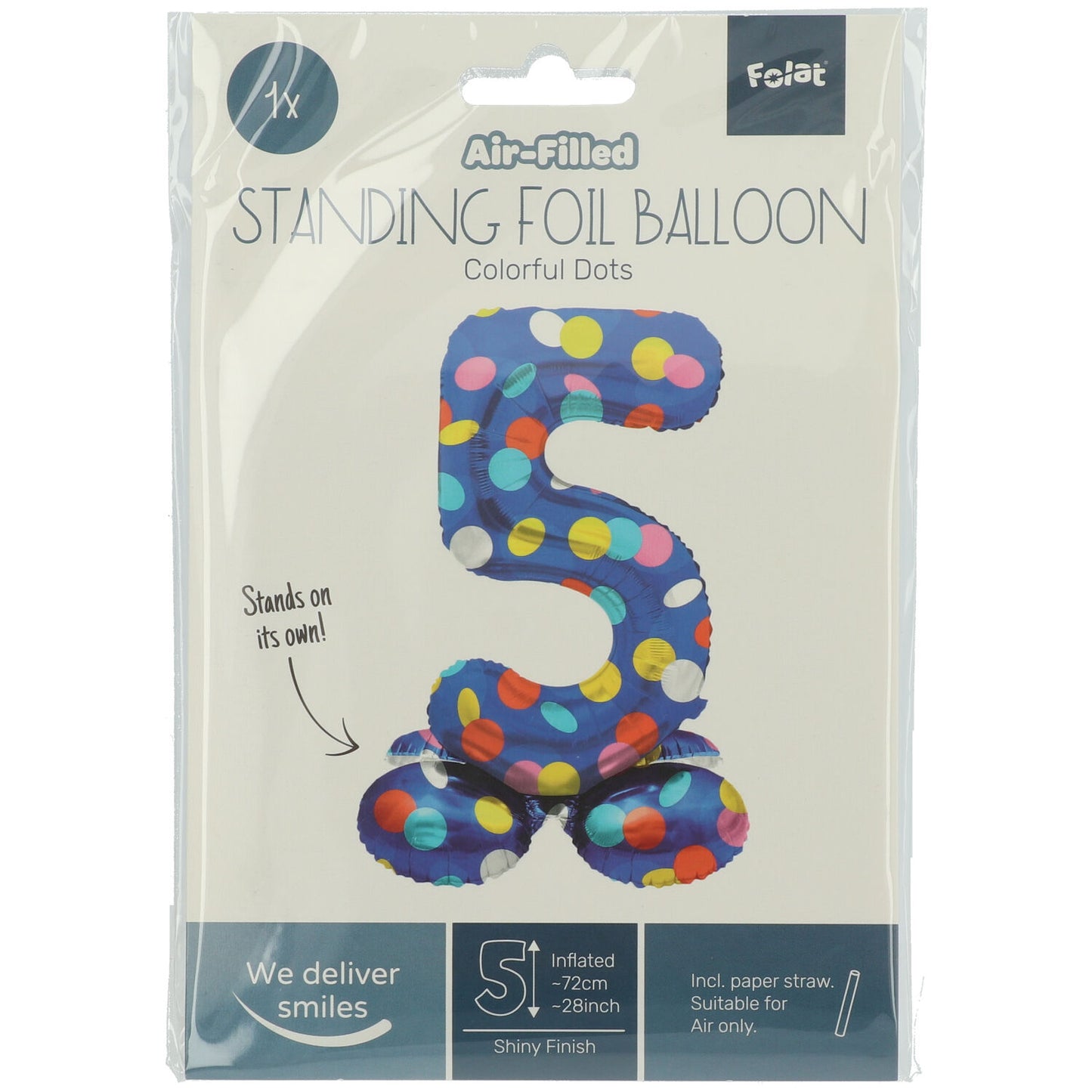 Zahl 5 Colorful Dots Stehender Folienballon - 72 cm