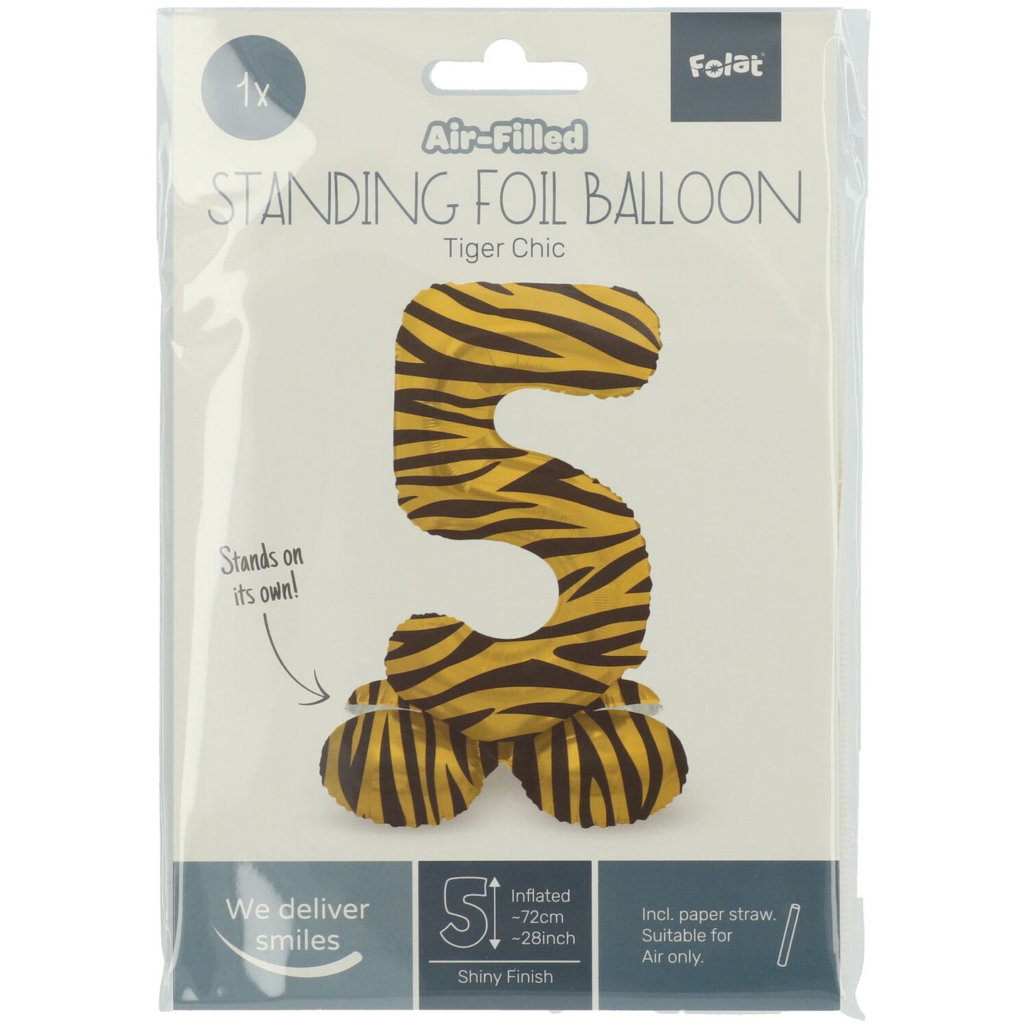 Zahl 5 Tiger Chic Stehender Folienballon