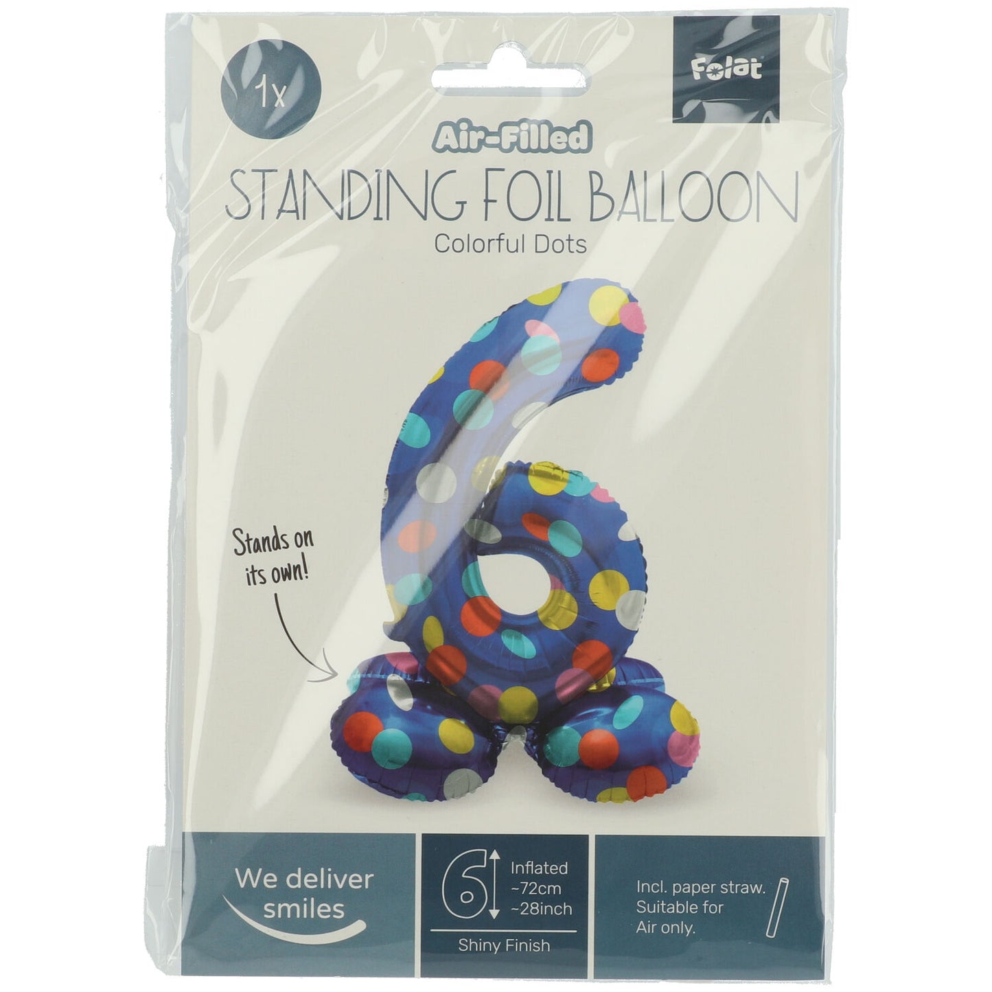 Zahl 6 Colorful Dots Stehender Folienballon - 41 cm