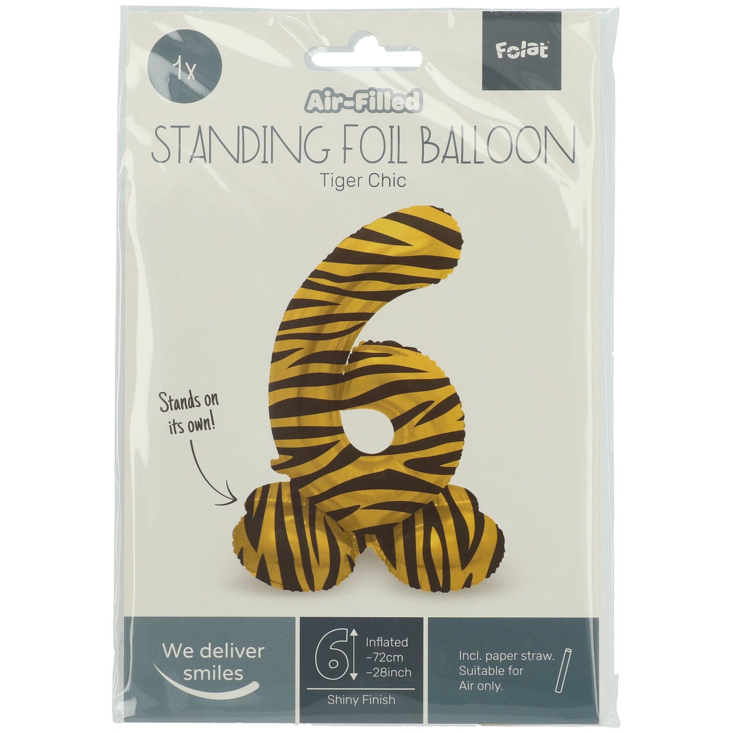 Zahl 6 Tiger Chic Stehender Folienballon