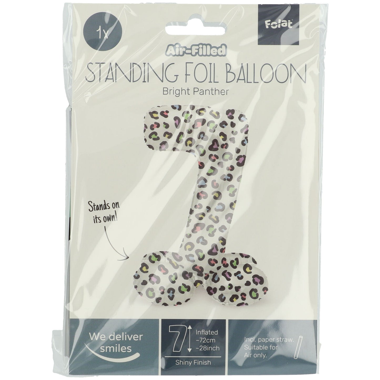 Zahl 7 Bright Panther Stehender Folienballon - 41 cm