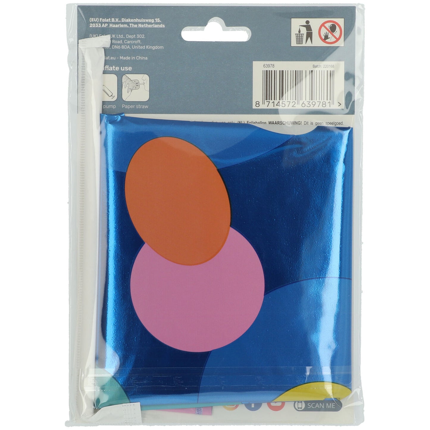 Zahl 8 Colorful Dots Stehender Folienballon - 41 cm